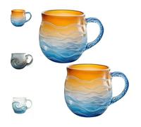 3D Taza Cafe - Tazas Desayuno - Vasos De Cristal Agua, Taza De Cristal Marino De 350 Ml Con Diseño De Puesta De Sol Y Olas, Taza De Café Artesanal De Cristal Con Diseño De Olas Del Océano(2PCS,C)