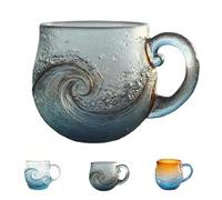 3D Taza Cafe - Tazas Desayuno - Vasos De Cristal Agua, Taza De Cristal Marino De 350 Ml Con Diseño De Puesta De Sol Y Olas, Taza De Café Artesanal De Cristal Con Diseño De Olas Del Océano(1PCS,B)
