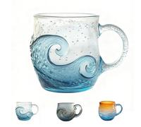 3D Taza Cafe - Tazas Desayuno - Vasos De Cristal Agua, Taza De Cristal Marino De 350 Ml Con Diseño De Puesta De Sol Y Olas, Taza De Café Artesanal De Cristal Con Diseño De Olas Del Océano(1PCS,A)