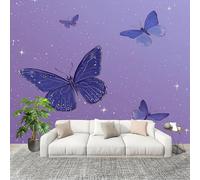 3D Telas No Tejidas Murales 200x140cm Animal De FantasíA Mariposa Papel pintado Murales PúRpura para Sala de Estar Hotel Oficina Hogar Decoración de Paredes