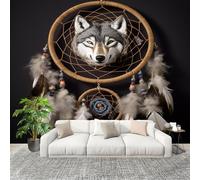 3D Telas No Tejidas Murales 200x140cm AtrapasueñOs Animales Motivo De Lobo Papel pintado Murales Negro para Sala de Estar Hotel Oficina Hogar Decoración de Paredes