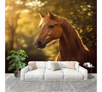 3D Telas No Tejidas Murales 200x140cm Caballo, Animal Del Bosque Papel pintado Murales Amarillo Claro para Sala de Estar Hotel Oficina Hogar Decoración de Paredes