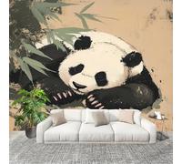 3D Telas No Tejidas Murales 200x140cm Panda, Animal Del Bosque De Bambú Papel pintado Murales MarróN Claro para Sala de Estar Hotel Oficina Hogar Decoración de Paredes
