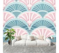 3D Telas No Tejidas Murales 250x175cm Simplicidad GeoméTrica Ondulada En Abanico Papel pintado Murales Azul Claro para Sala de Estar Hotel Oficina Hogar Decoración de Paredes