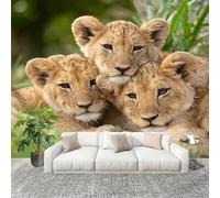 3D Telas No Tejidas Murales 300x210cm Bosque Animales LeóN Papel pintado Murales Verde para Sala de Estar Hotel Oficina Hogar Decoración de Paredes