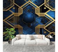 3D Telas No Tejidas Murales 350x256cm Ciencia FiccióN Oro GeometríA Papel pintado Murales Azul para Sala de Estar Hotel Oficina Hogar Decoración de Paredes