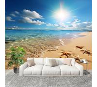 3D Telas No Tejidas Murales 350x256cm RomáNtico Playa Animales Estrellas De Mar Papel pintado Murales Azul para Sala de Estar Hotel Oficina Hogar Decoración de Paredes