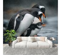 3D Telas No Tejidas Murales 400x280cm Animales PingüInos Familia Papel pintado Murales Gris para Sala de Estar Hotel Oficina Hogar Decoración de Paredes