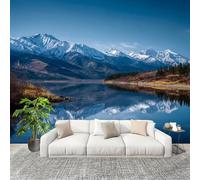 3D Telas No Tejidas Murales 400x280cm MontañAs Nevadas Agua Del Lago Reflejos Papel pintado Murales Azul para Sala de Estar Hotel Oficina Hogar Decoración de Paredes