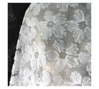 3D Texture Big Flower Sequin Embroidery Fabric Wedding Dress Garment Shiny Light Perspective Designer(White)