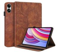 3D Tree Embossed Stand Case Suitable For Xiaomi Poco Pad 12.1inch 2024 PU Leather Front Support Shockproof Tablet Cover(Brown)