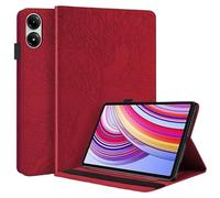 3D Tree Embossed Stand Case Suitable For Xiaomi Poco Pad 12.1inch 2024 PU Leather Front Support Shockproof Tablet Cover(Red)