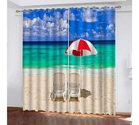 3D Tumbonas De Playa Con Vistas Al Mar Cortinas Termicas Aislantes Frio Y Calor Dormitorio 2 Piezas 200x160 Cm Opaca Cortina Aislante Termica Frio Calor Anti Ruido Moderno Para Ventana Habitación Sa