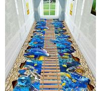 3D Under The Sea World Suspension Bridge Runner Rug Non-Slip Washable for Hallway Entrance Office Living Room Bedroom Kitchen Floor Modern Decoration
