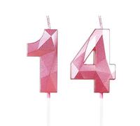 3D Velas de 14 cumpleaños, vela número 14, velas rosa, vela de cumpleaños para pasteles, vela de feliz cumpleaños, velas de pasteles, decoraciones para tartas fiestas cumpleaño, bodas de celebración
