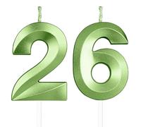 3D Velas de 26 cumpleaños, Número 2 y vela número 6, velas Verde, vela de feliz cumpleaños, velas de pasteles, decoraciones para tartas fiestas cumpleaño, bodas de celebración