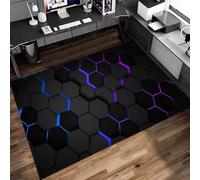 3D Visual Geométricas Neón Black Purple Alfombra Habitación Juventud Niños Infantil Adolescentes, Franela Antideslizante Gaming Alfombra para Sala de Juegos, Sala de Estar, Dormitorio, 120x160 cm