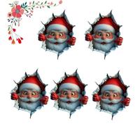 3d Wall-Breaking Santa Claus Sticker, 3d Santa Claus Broken Wall Cartoon Design Christmas Decals, Funny Christmas Decor Supplies, for Home Door Window (5pcs)