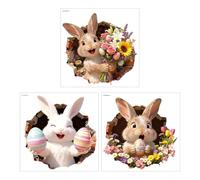 3D Wall Stickers, Self-Adhesive Wall Sticker with 3D Cute Bunny Breaking Through the Walls Effect, Removable Large Decals for Kids Bedroom, Cartoon Poster Sticker Decor