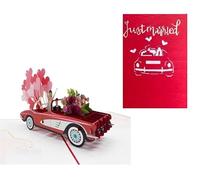 3D Wedding Pop Up Cards with Bride and Groom in the Just Married Car, 3D Greeting Card for Wedding Party, Pop Up Anniversary Card, 3d Valentines Day Cards, Birthday Card For Wife, Just Married, W07