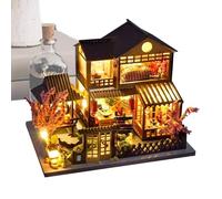 3D Wooden Puzzle - Wood, Miniature House Kit, LED Light Realistic Design | Detailed Villa Structure Display, Kit, Building Model For Home Decor, Library Display, Craft Hobby, Gift Making