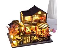 3D Wooden Puzzles - Wooden House Kit for Crafting | Natural Wood with LED Light, Villa Building Blocks for Realistic Library Decor, Men Kids Home DIY Assembly Entertainment
