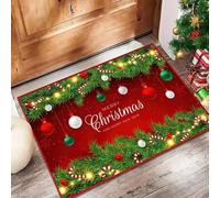 3D Xmas Area Rug Red Merry Christmas Decorative Doormat Entryway Kitchen Washable Non Slip Soft Low Pile Rug Home Decor-50x80cm