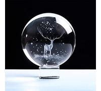 3DLaser Grabado de vidrio Adorno de cristal Reno en miniatura Decoración del hogar Accesorios de decoración de Navidad Esfera-Bola de 8cm_Con base de cristal