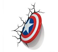 3DLightFX Lámpara Pared Escudo Capitán América - Luz Nocturna LED Inalámbrica Efecto Grieta 3D - Decoración Habitación Infantil Marvel Vengadores - A Pilas Segura Fría al Tacto - Regalo