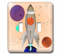 3dRose Boys Rocket Ship with Planets Design On A Peach Background Interruptor de Doble Palanca, melocotón