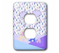 3dRose Family of Three Elephants in The Rain with Clouds, Purple 2 Tapas de Enchufe, Multicolor