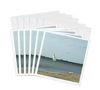 3dRose gc_38133_1 - Tarjeta de felicitación (6 unidades, 15 x 15 cm), diseño de barco de mar y pájaros en cautivo