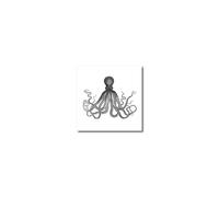 3dRose ht_112921_1 Vintage Octopus-Black and White Lord Bodner Kraken-Cthulu-Hierro sobre transferencia de calor para material blanco 8 por 8 pul