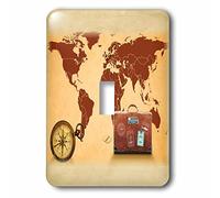 3dRose Image Map of World with Vintage Suitcase and Compass Interruptor de Palanca único, Multicolor