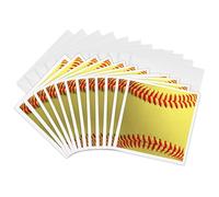 3dRose - Juego de 12 tarjetas de felicitación, diseño de pelota de softball de color amarillo y rojo, para aficionados al deporte