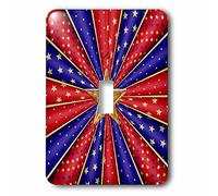 3dRose Kaleidoscope of Stars and Stripes, Red, Blue, White, Big Gold Star Interruptor de Palanca único, Blanco