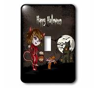 3dRose LLC LSP_129770_1 Happy Halloween Devil Girl Trick Or Treating Haunted House Spooky Halloween Scene Single Toggle Switch