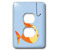 3dRose LLC lsp_20352_6 Gone Fishing Cute Fish and Hook Cubierta de salida de 2 enchufes