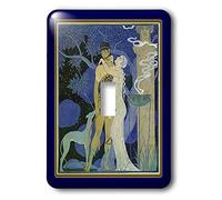 3dRose LLC. LSP_43808_1 B007OX8UEY Art Nouveau Lady Man N Dog in Gold N Navy Frames-Single Toggle Switch, Multicolor
