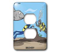3dRose LLC lsp_5292_6 SCUBA Surprise - Diver Points Out Star Fish and Buddy Points Out the Shark 2 Plug Outlet Cover Cover
