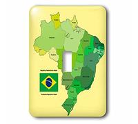 3dRose LLC. LSP_99125_1 B00B29U0IU - Mapa político Colorido de Brasil con Cada Estado identificado. Bandera con Interruptor de botón inglés y portugués, Multicolor
