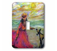 3dRose LSP_112110_1 Pink Seaside Girl and Curious Greyt-Puppy Love at The Beach. Interruptor de palanca único, multicolor