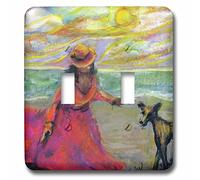 3dRose LSP_112110_2 Pink Seaside Girl and Curious Greyt-Puppy Love at The Beach interruptor de doble palanca, multicolor