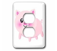 3dRose LSP_113124_6 Cute Happy Pig Caricatura-Pink Kawaii Farm Animal-Nursery Niños Porker Pork Bacon Jamón 2 Plug Outlet Cover Multicolor