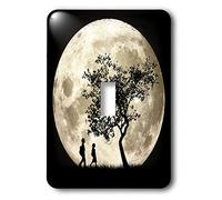 3dRose Lsp_18134_1 - Interruptor de palanca con silueta de luna llena de gente caminando cerca de un árbol y bajo una luna llena brillante