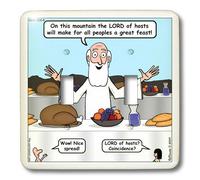 3dRose LSP 19570 _ 2 isaías 25 06 09 fiesta tus ojos Biblia Señor de los ejércitos banquete fiesta alimentos carne Turquía frutas pan - doble interruptor