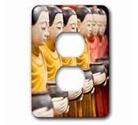 3dRose LSP_226047_6 Fila de estatuas de monje budistas sosteniendo cuencos de limosna, Bangkok, Tailandia enchufe enchufe cubierta