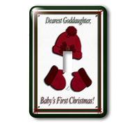 3dRose lsp_26978_1 Gorro rojo y manoplas Babys First Christmas Goddaughter Poinsettia Bow Interruptor de palanca individual