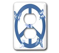 3dRose LSP_40231_6 Deep Aqua Blue Butterflies Peace Sign-Inspirational Art 2 Plug Outlet Cover Cover
