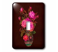 3dRose lsp_54002_1 Ramo de rosas rosas rosas con hojas verdes en un jarrón vintage sobre un fondo texturizado marrón oscuro interruptor de palanca